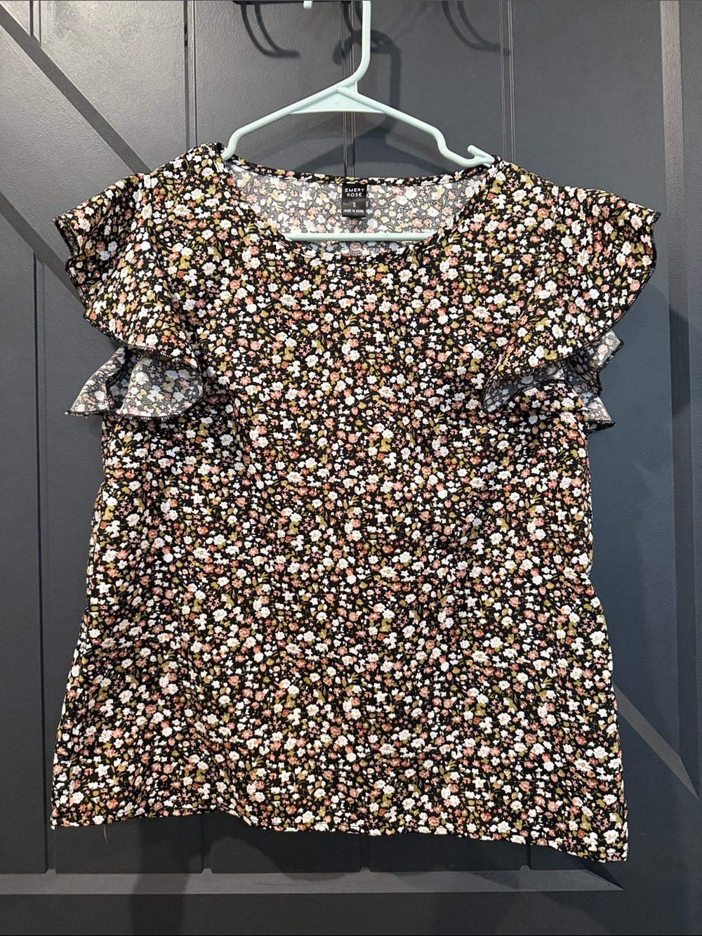 A New Day Black Floral Ruffle Sleeve Blouse